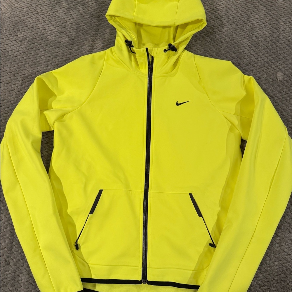 Nike Neon Yellow Hooded Full-Zip Performance Jacket with Black Accents